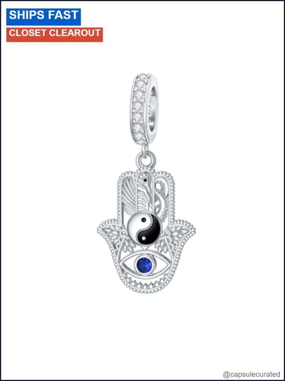 925 Sterling Silver Hamsa Yin Yang Evil Eye Charm Bracelet Pendant Bead